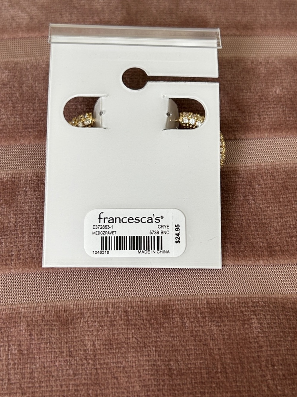 New Francesca’s Samantha Pave Thick Hoop Gold Tone Elegant Earrings - Picture 6 of 6